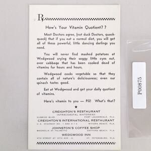 Wedgwood Inn St Petersburg Florida 1950s Postcard FL PC Advertisement Restaurant